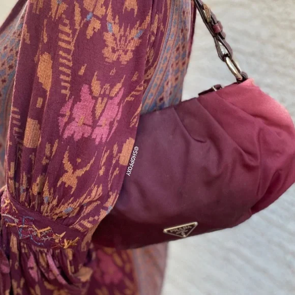SOLD Prada Burgundy Nylon Pleated Tessuto Ombre Handbag - Picture 2 of 13